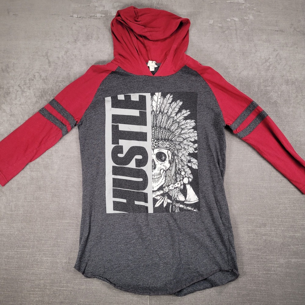 Take That Hustle Skull‎ Native American Chief Graphic Hoodie Long Sleeve Top Med